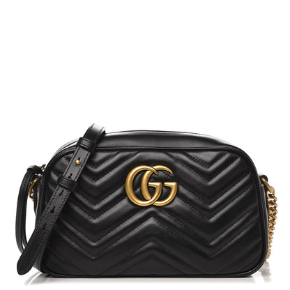 Gucci Calfskin Matelasse Small GG Marmont Chain Shoulder Bag Black 1 of 8