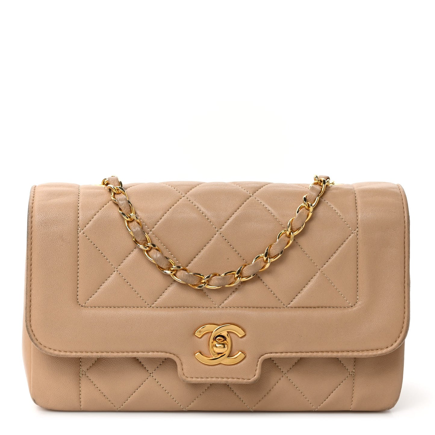 Lambskin Quilted Small Single Flap Beige