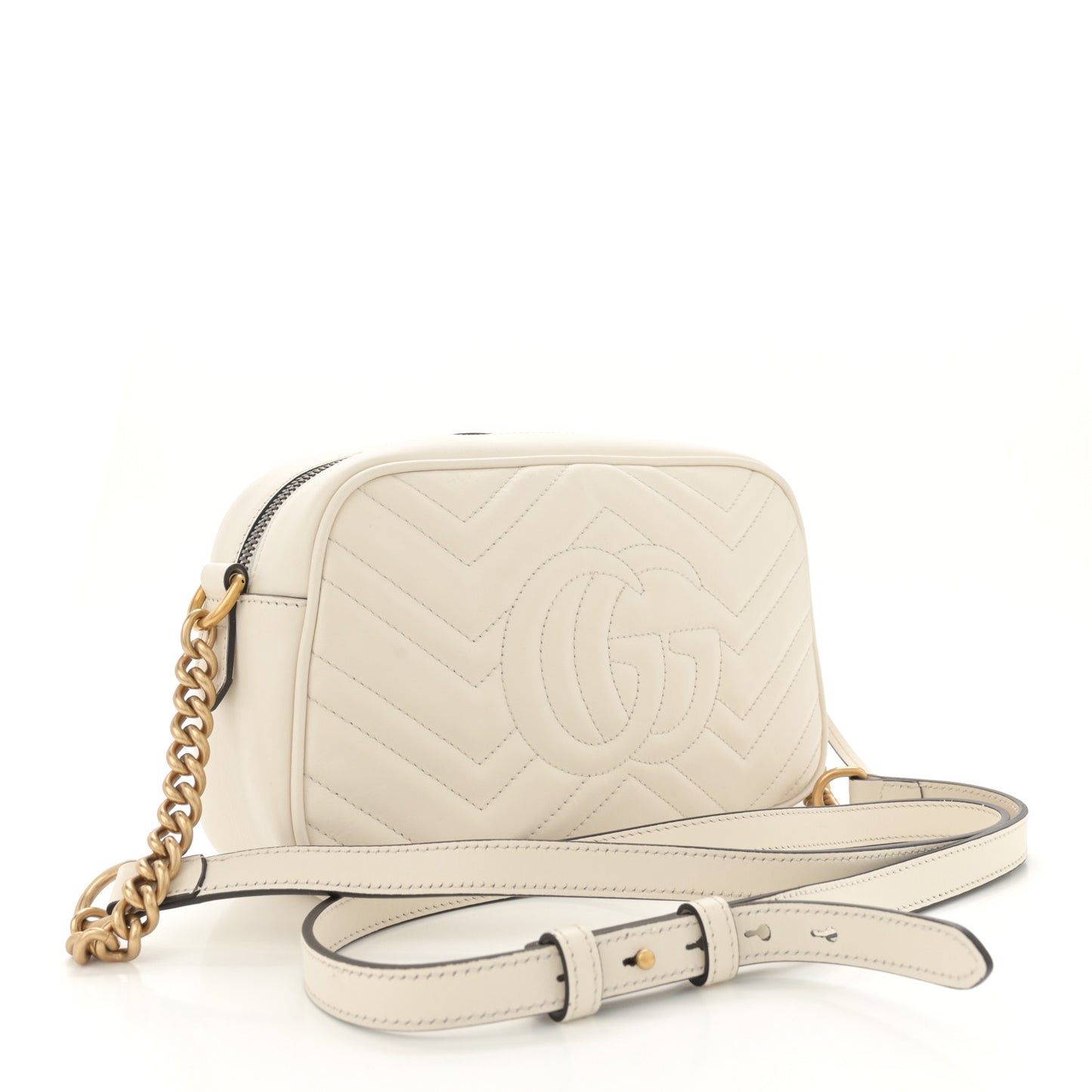 Calfskin Matelasse Small GG Marmont Chain Shoulder Bag White