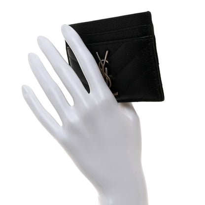 Saint Laurent Grain De Poudre Matelasse Chevron Monogram Credit Card Case Black 2 of 8