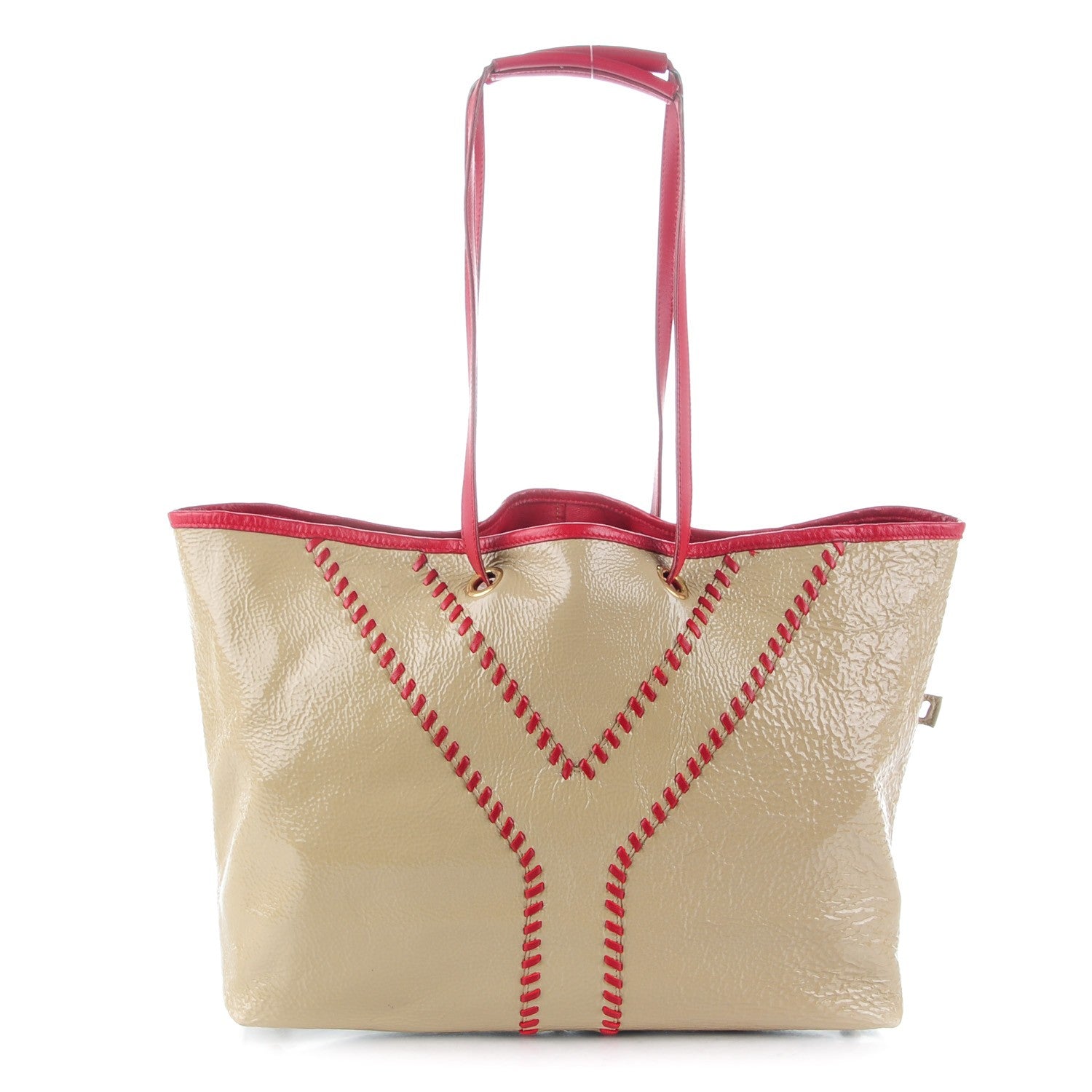 Saint Laurent Patent Lambskin Medium Neo Double Reversible Tote Beige Red 1 of 14