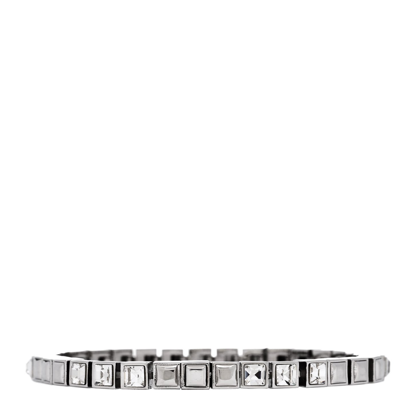 Brass Palladium Crystal Square Tennis Bracelet M Silver