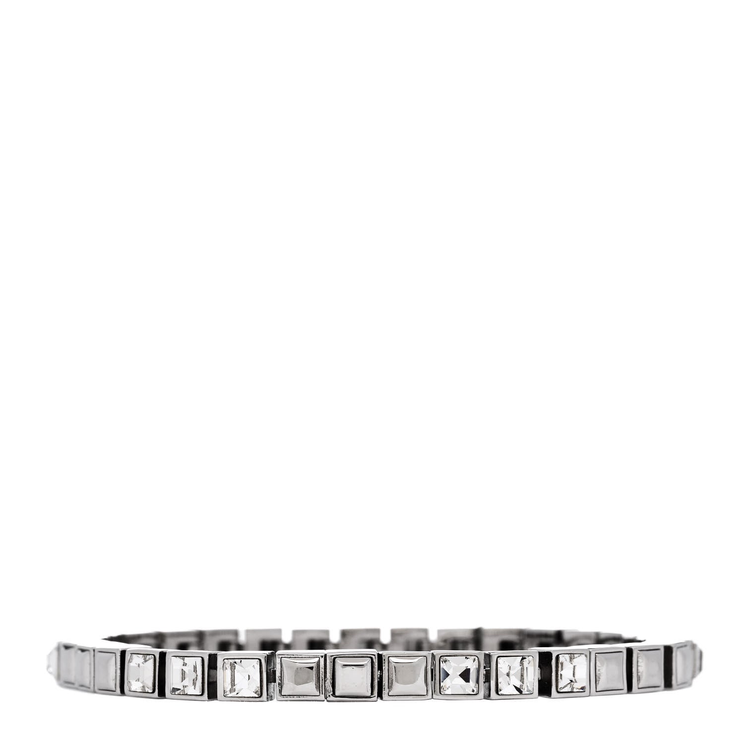 Saint Laurent Brass Palladium Crystal Square Tennis Bracelet M Silver 3 of 5