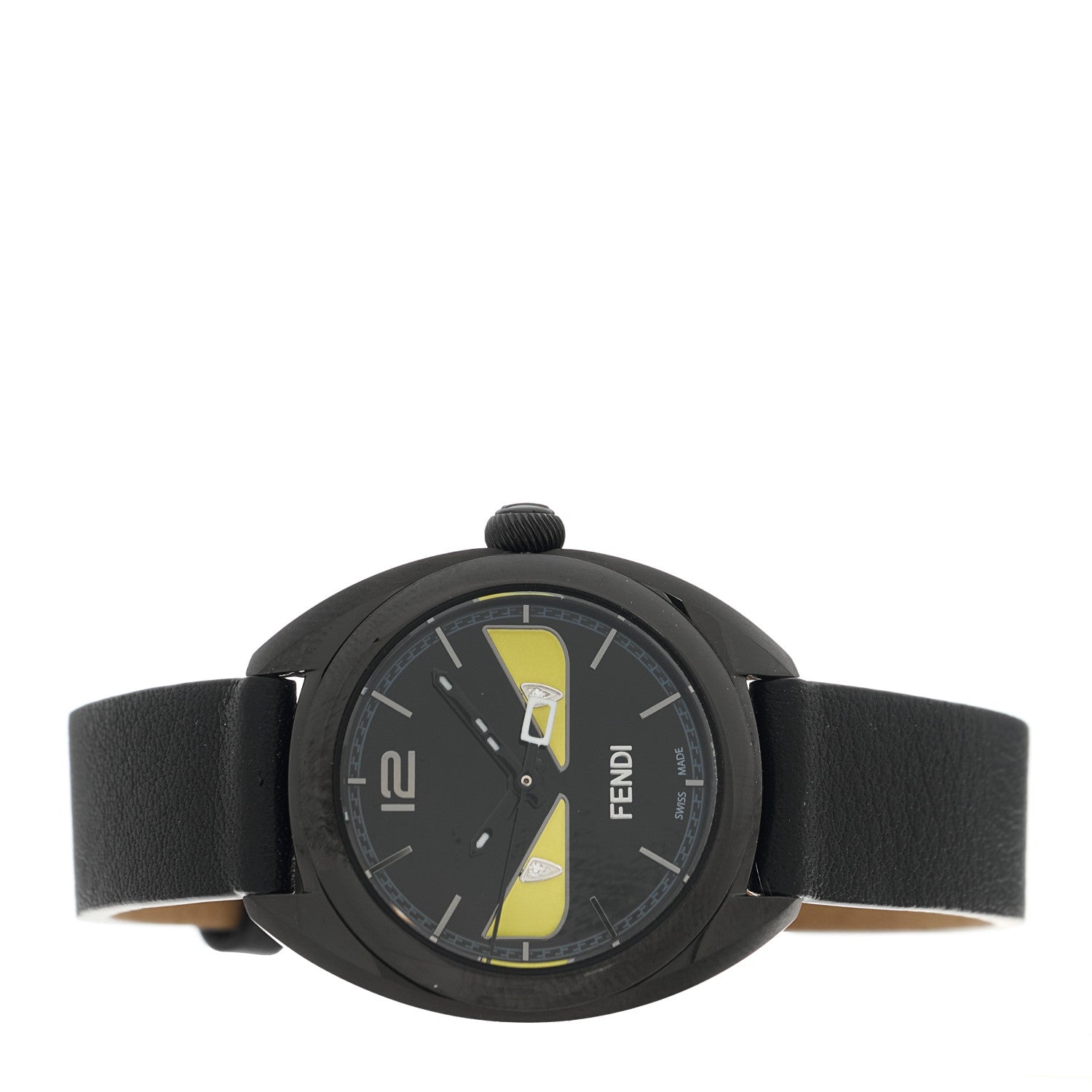 Fendi Stainless Steel Calfskin Diamond 26mm Momento Bugs Quartz Watch Black 2 of 5