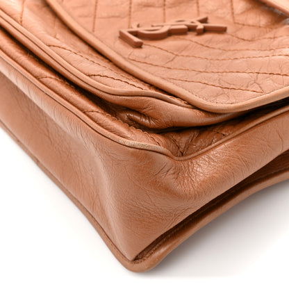 Saint Laurent Crinkled Calfskin Matelasse Monogram Medium Niki Chain Satchel Caramel 9 of 14