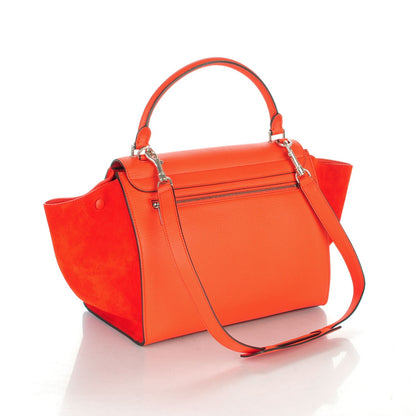 Celine Drummed Calfskin Suede Medium Trapeze Vermillion 3 of 7