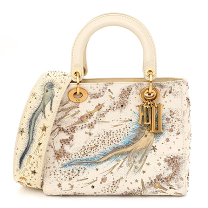 Christian Dior Smooth Calfskin Embroidered I Feel Blue Medium Lady Dior White Multicolor 1 of 14