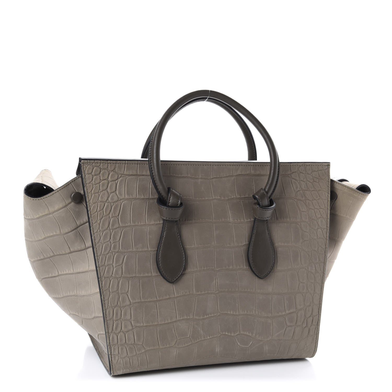 Celine Crocodile Embossed Nubuck Calfskin Small Tie Knot Tote Grey 4 of 10