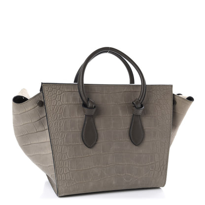 Celine Crocodile Embossed Nubuck Calfskin Small Tie Knot Tote Grey 4 of 10