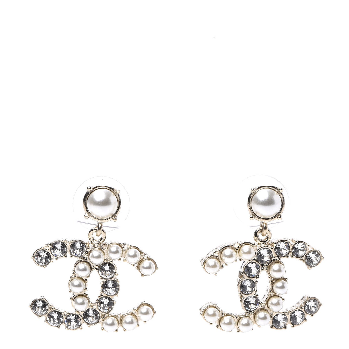 Crystal Pearl Dazzling Domino CC Drop Earrings Gold