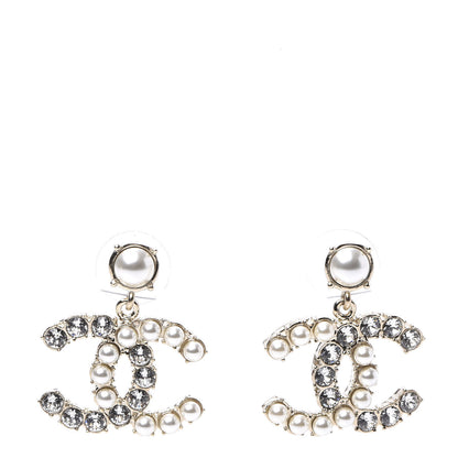 Chanel Crystal Pearl Dazzling Domino CC Drop Earrings Gold 1 of 5