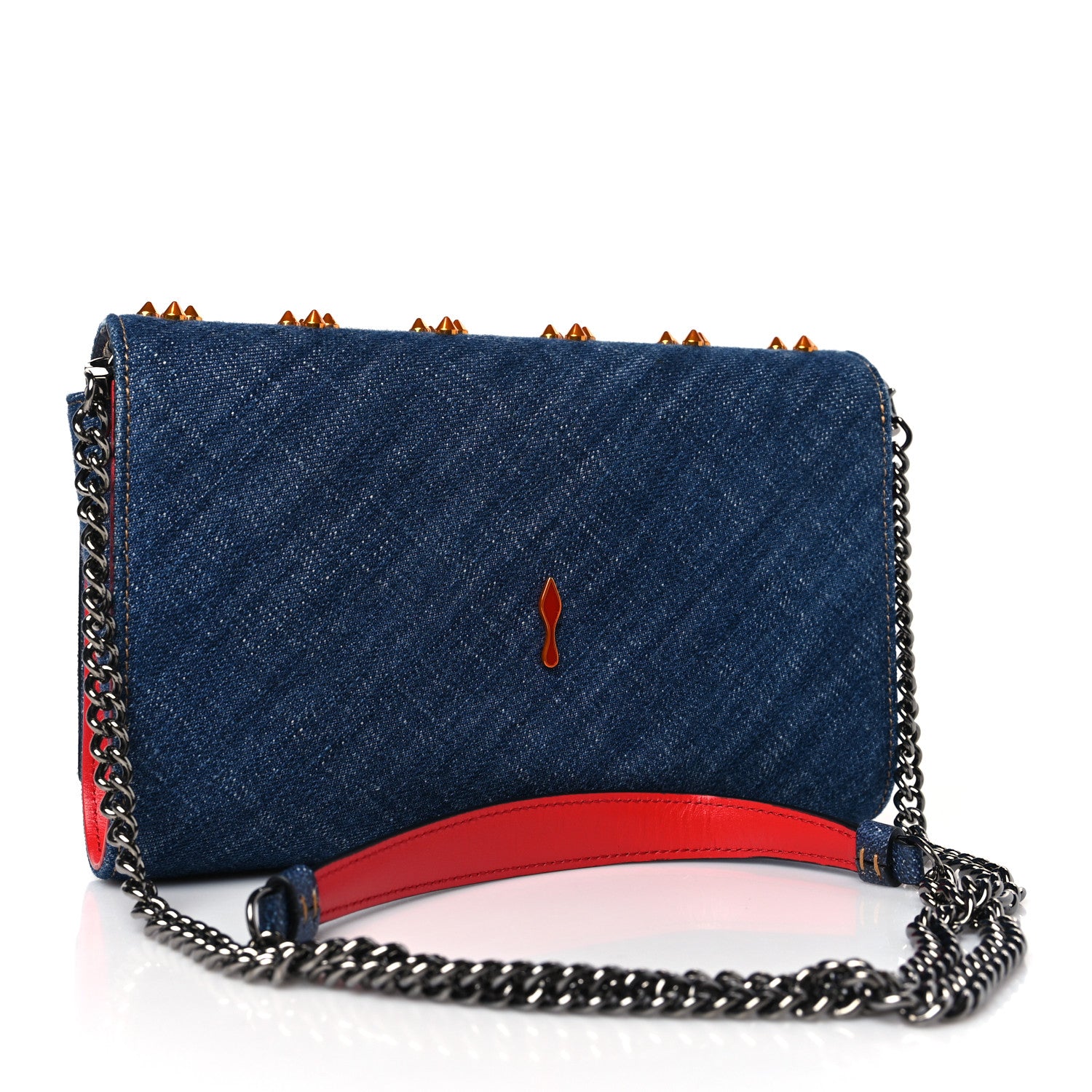 Christian Louboutin Denim Calfskin Patent Spikes Loubinthesky Paloma Clutch Blue 3 of 9