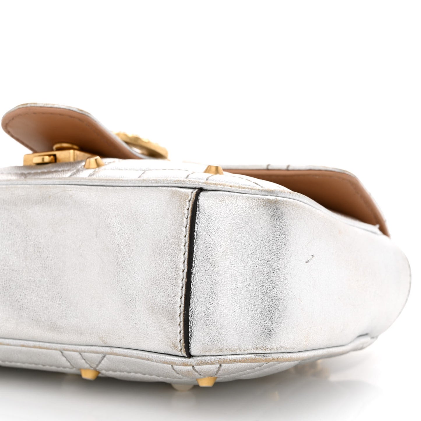 Metallic Calfskin Matelasse Studded Mini Pearly GG Marmont Shoulder Bag Silver