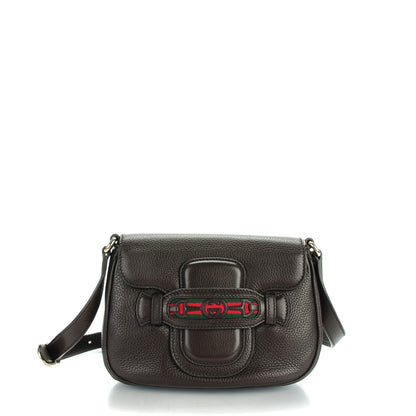 Gucci Pebbled Calfskin Web Small Dressage Shoulder Bag Dark Brown 1 of 7