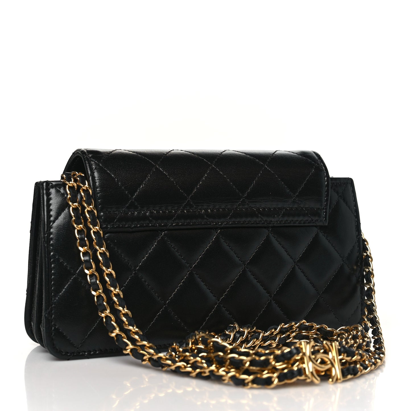 Lambskin Quilted Phone Holder Flap Black