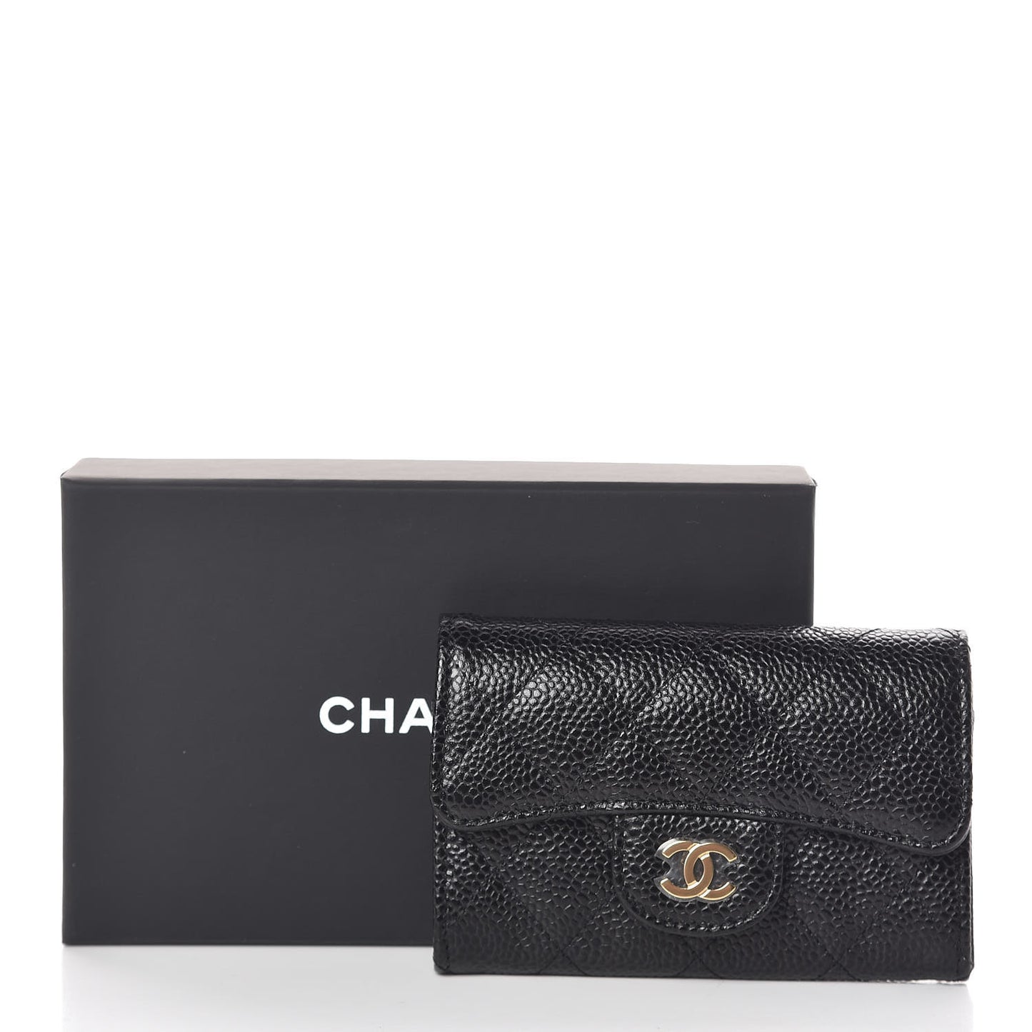 Caviar Quilted Flap Card Holder Black