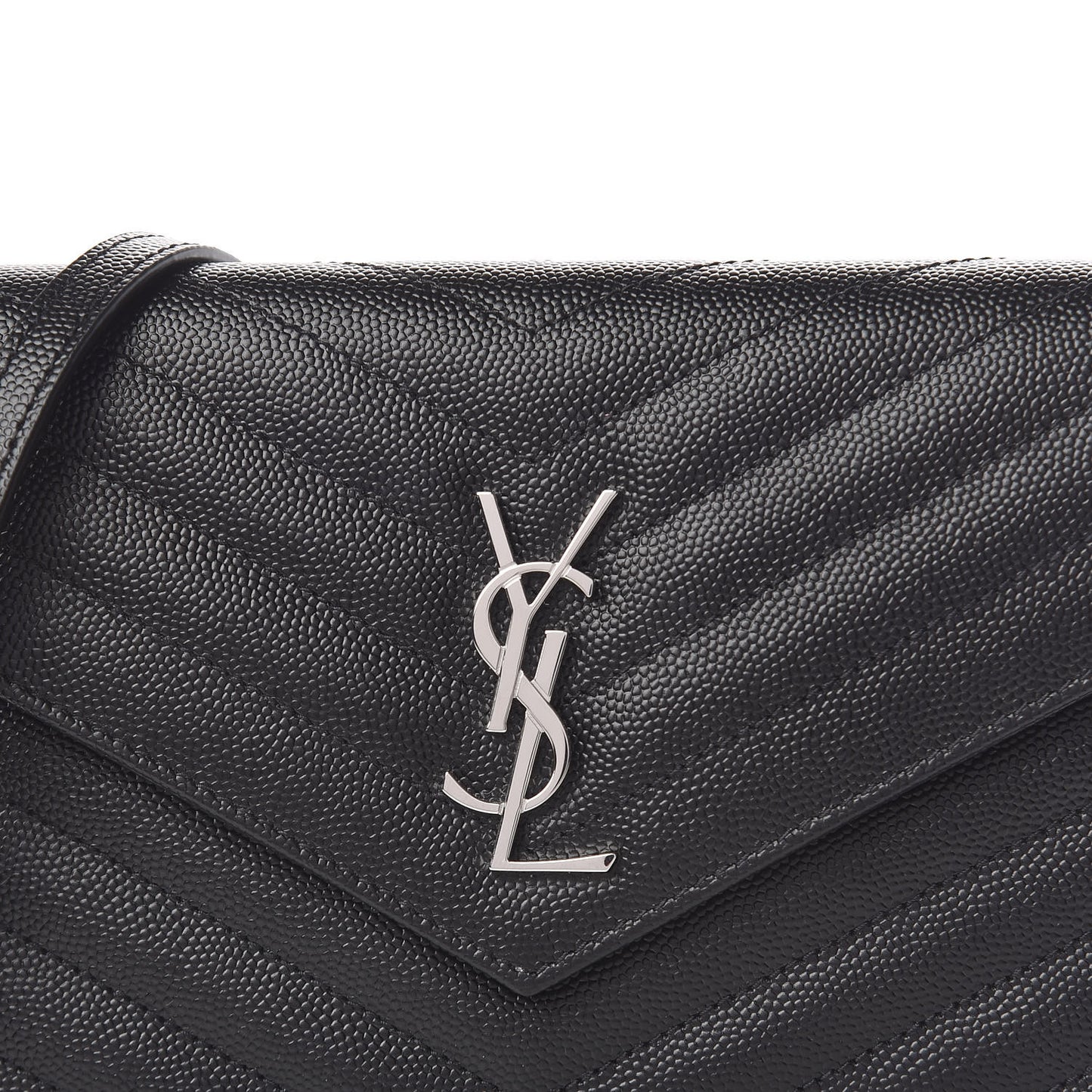 Grain De Poudre Matelasse Chevron Monogram Envelope Chain Wallet Black