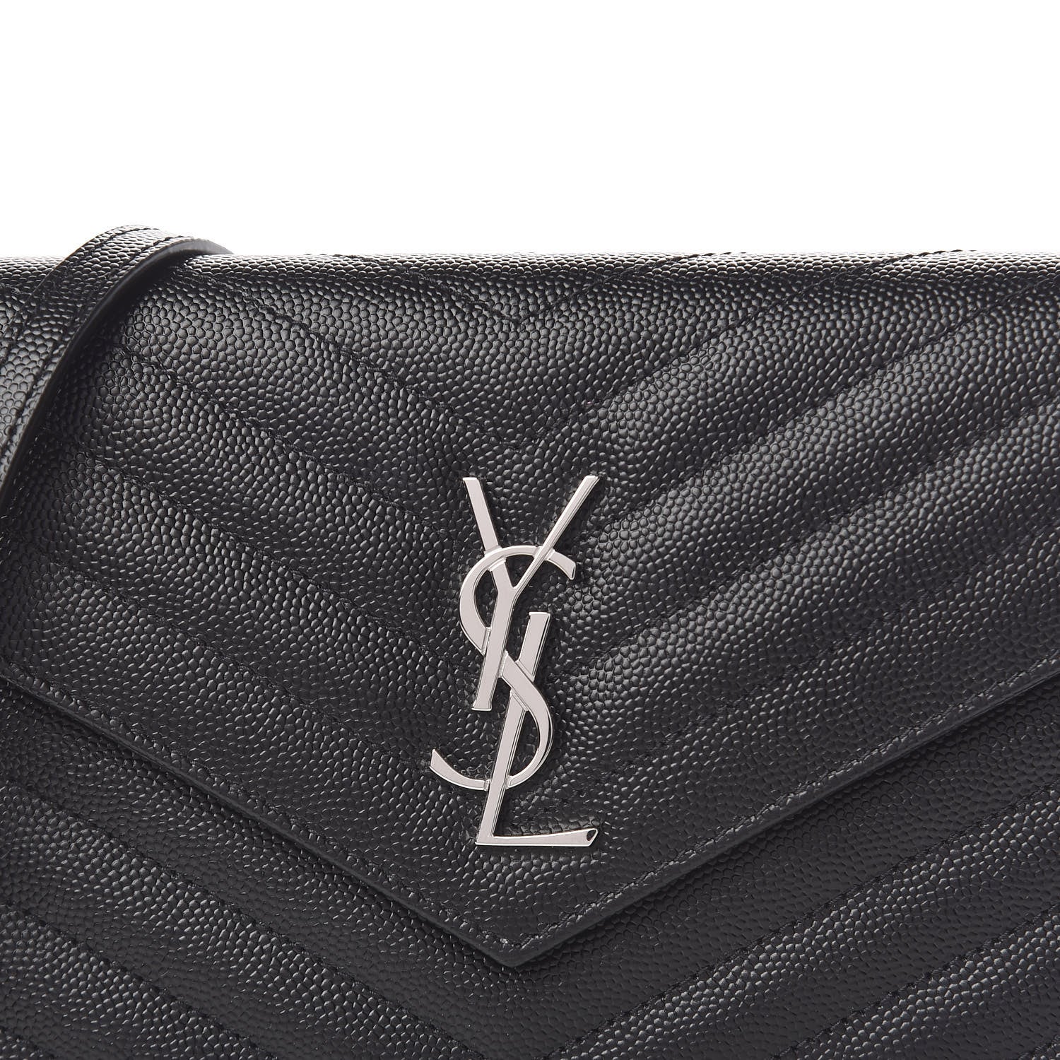 Saint Laurent Grain De Poudre Matelasse Chevron Monogram Envelope Chain Wallet Black 9 of 12