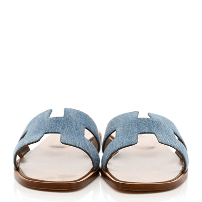 Hermes Denim Canvas Oran Sandals 39.5 Bleu Clair 2 of 9