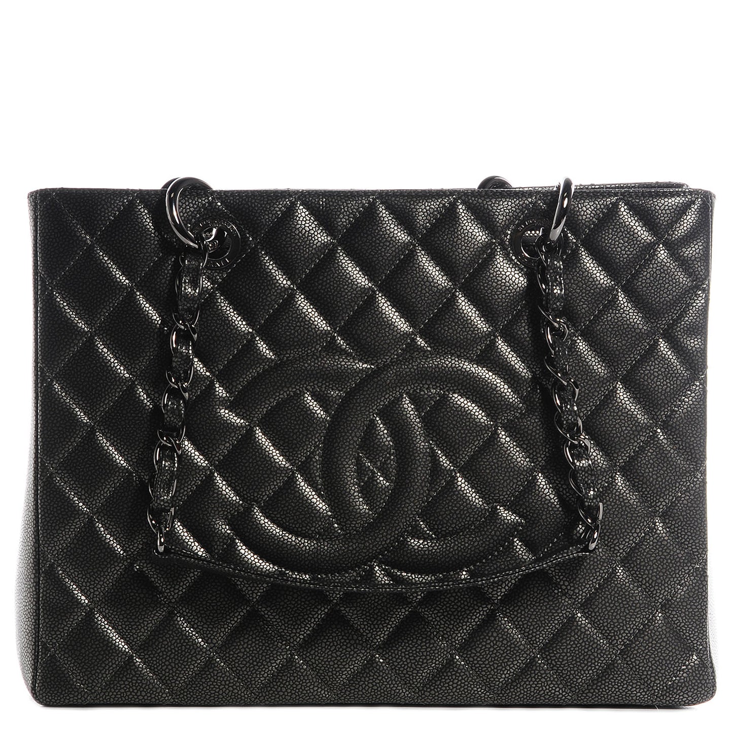 Metallic Caviar Quilted Grand Shopping Tote GST Dark Silver