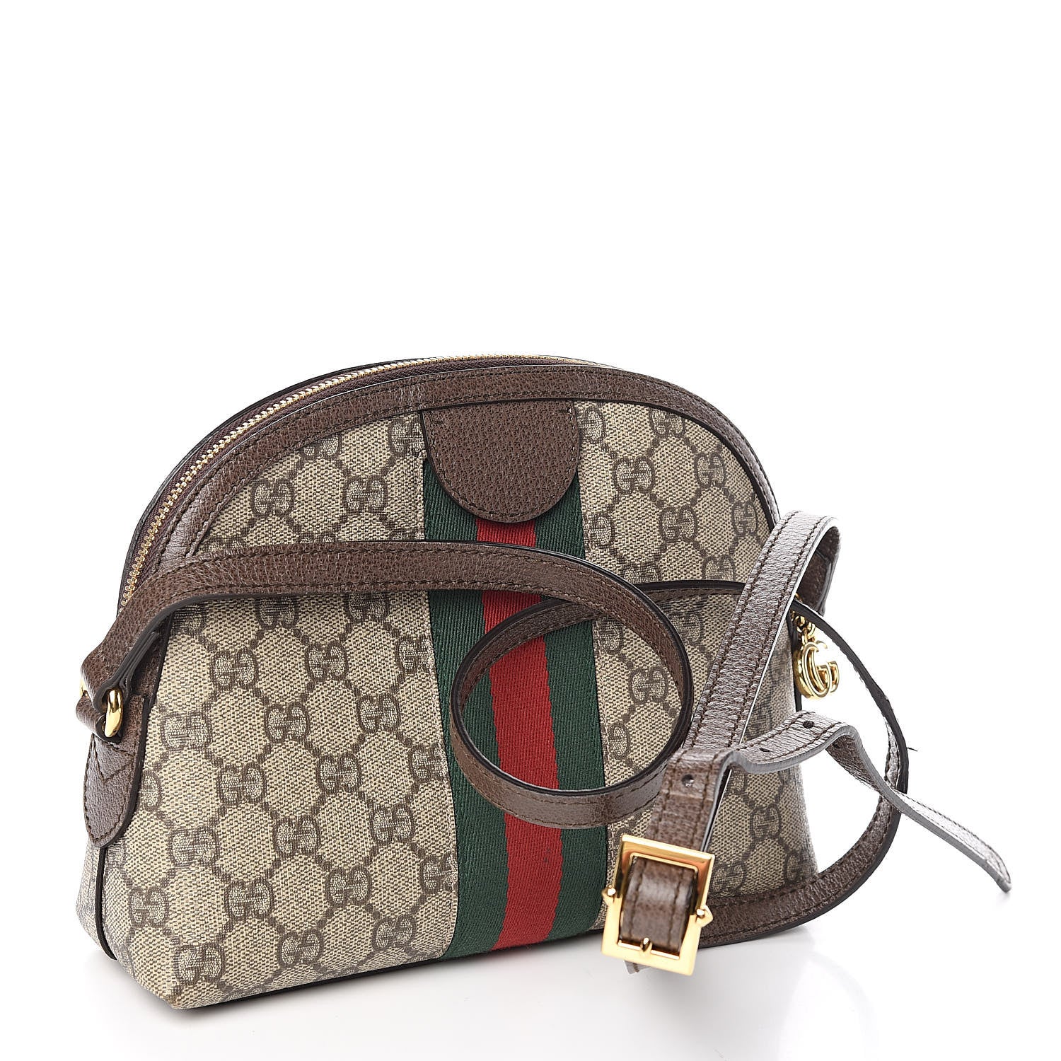 Gucci GG Supreme Monogram Textured Dollar Calfskin Web Small Ophidia Dome Shoulder Bag Beige Ebony New Acero 3 of 14