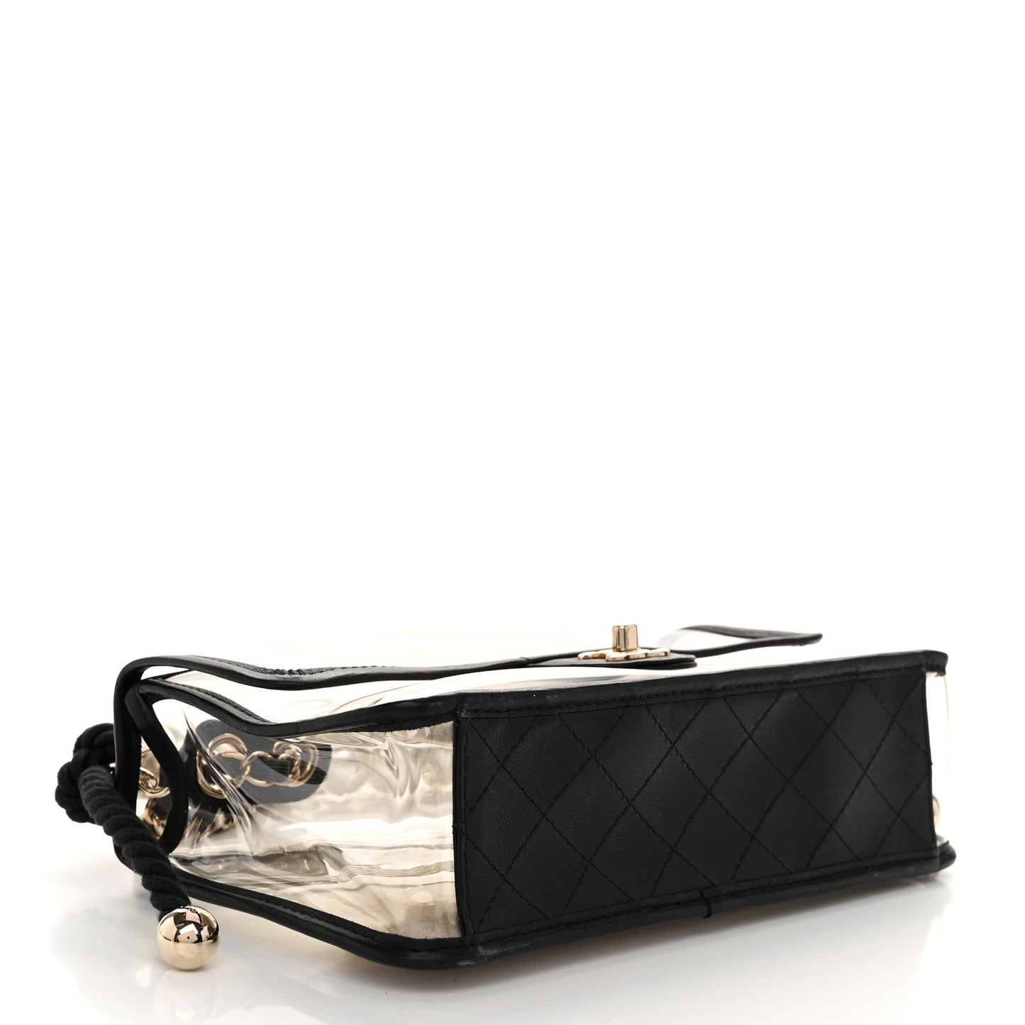 Lambskin PVC Sand By The Sea Flap With Pearl Strap Black