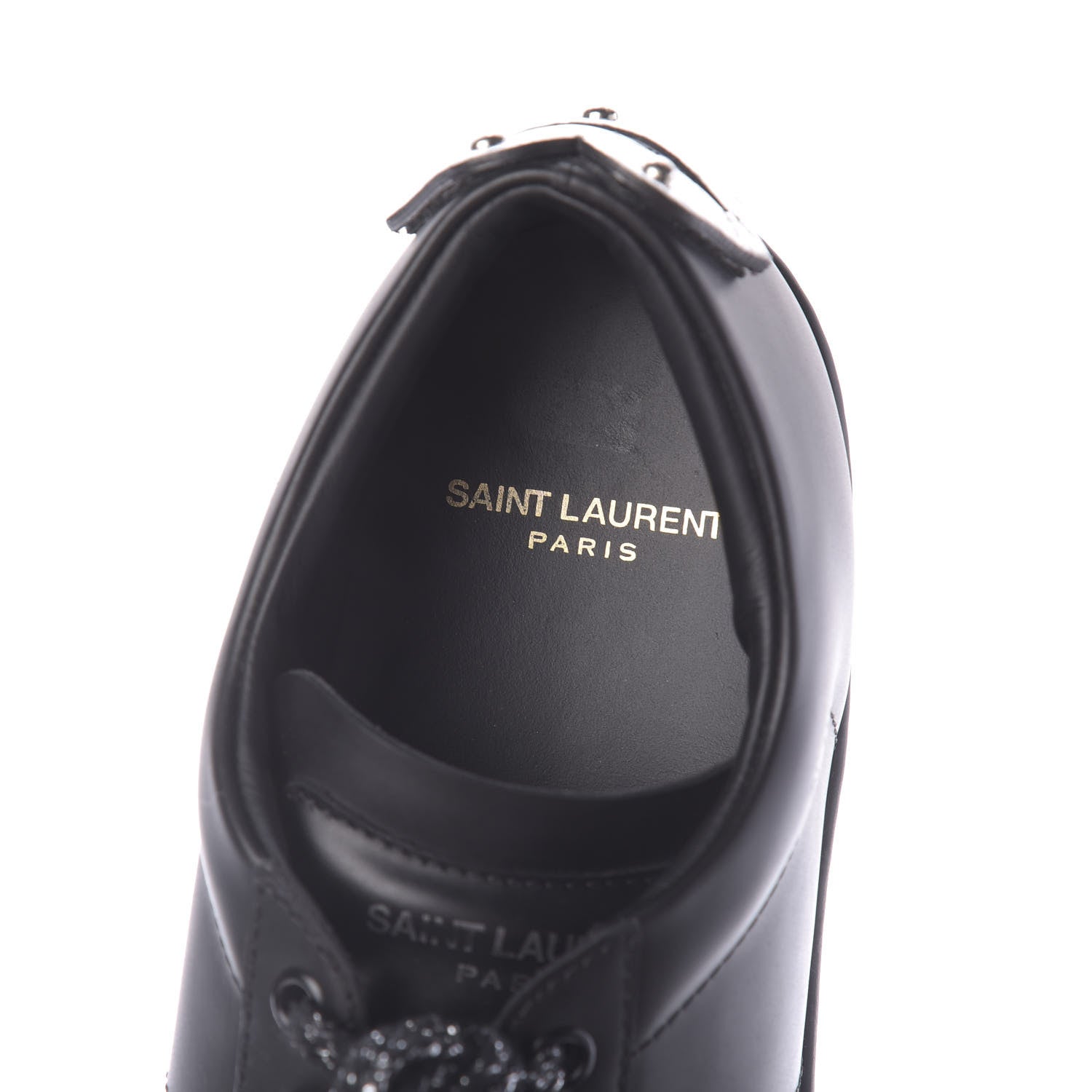 Saint Laurent Calfskin Metallic Ayers Signature Court Lips Sneakers 38 Oro Moon Black 8 of 10