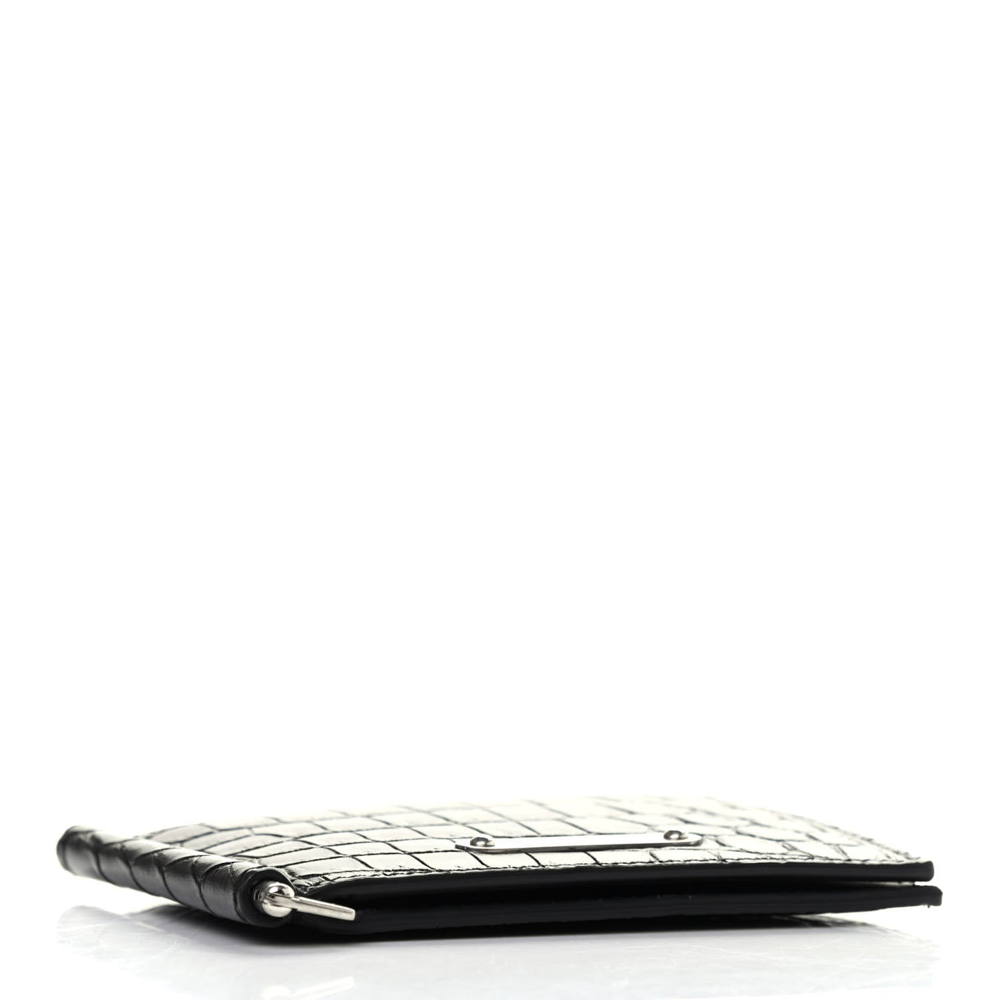 Calfskin Crocodile Embossed Bill Clip Card Case Black