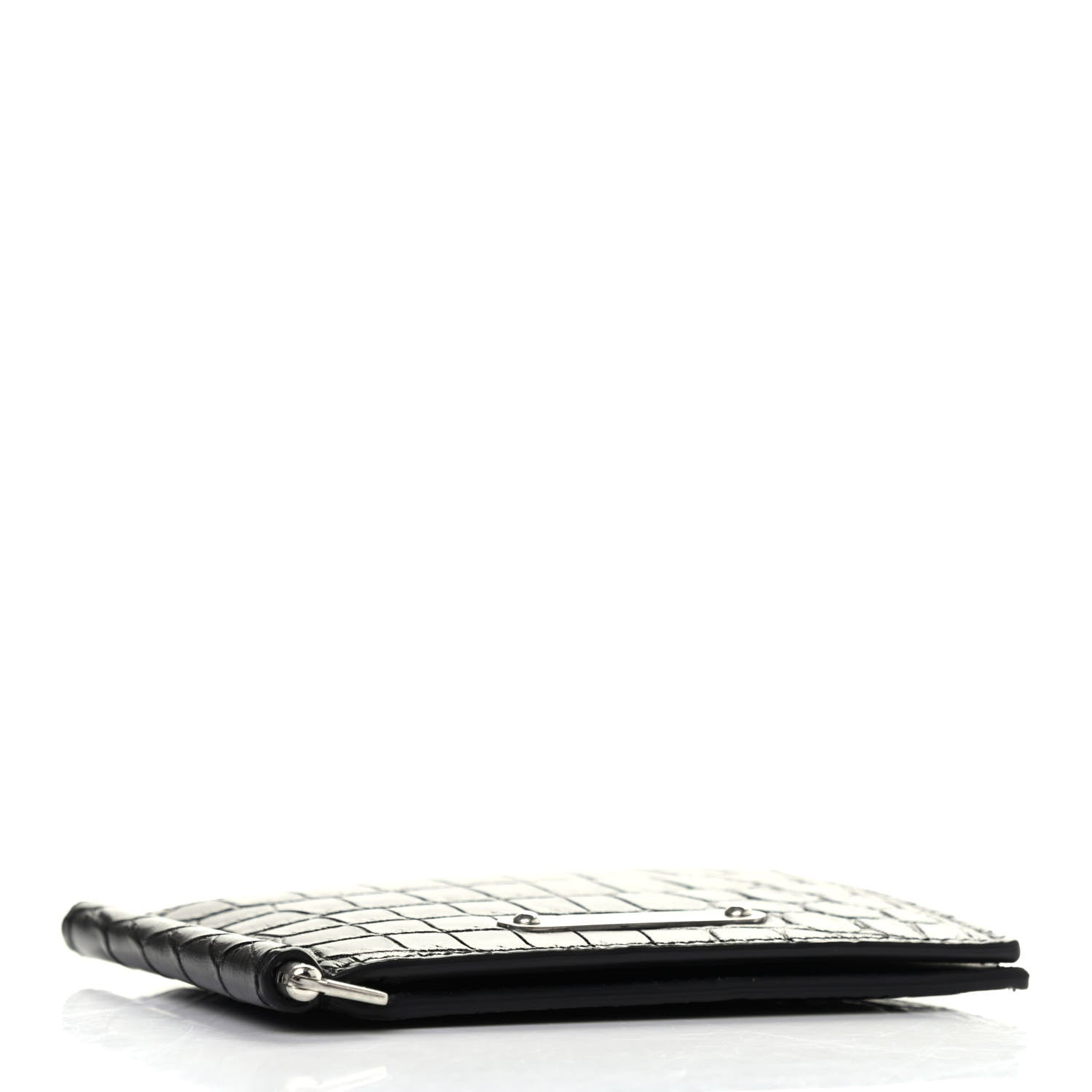 Saint Laurent Calfskin Crocodile Embossed Bill Clip Card Case Black 3 of 4