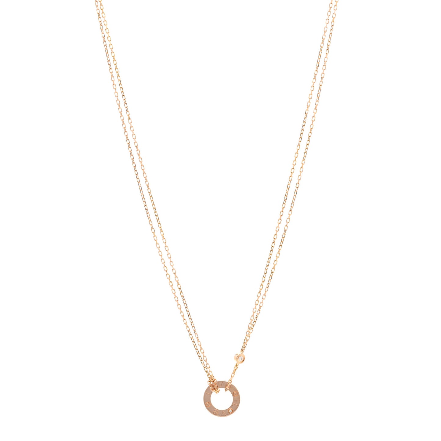18K Pink Gold 2 Diamond LOVE Necklace