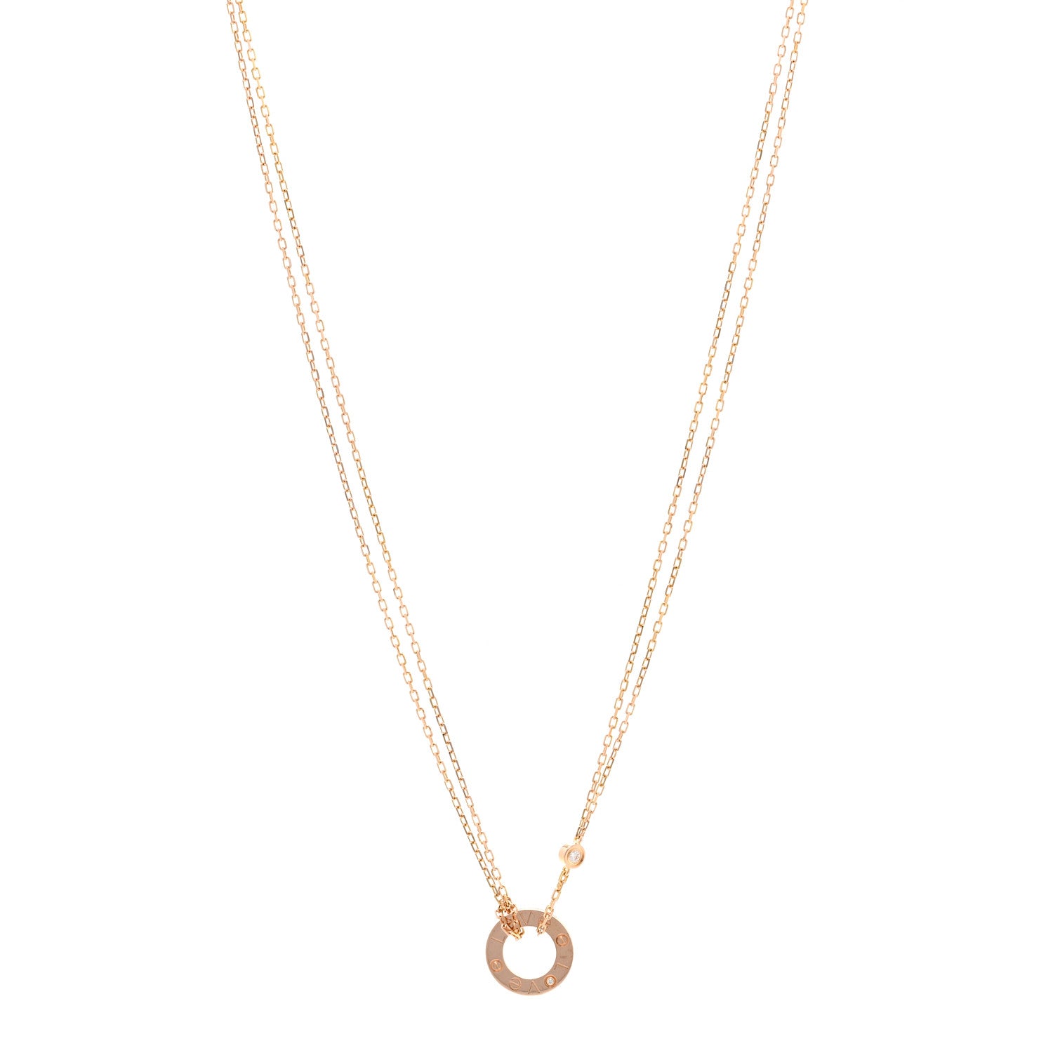 Cartier 18K Pink Gold 2 Diamond LOVE Necklace 1 of 5