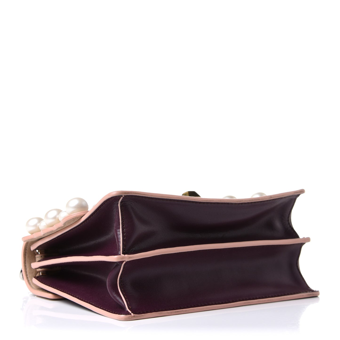 Vitello Liberty Scalloped Studded Pearl Small Kan I Shoulder Bag Black Cherry Amido