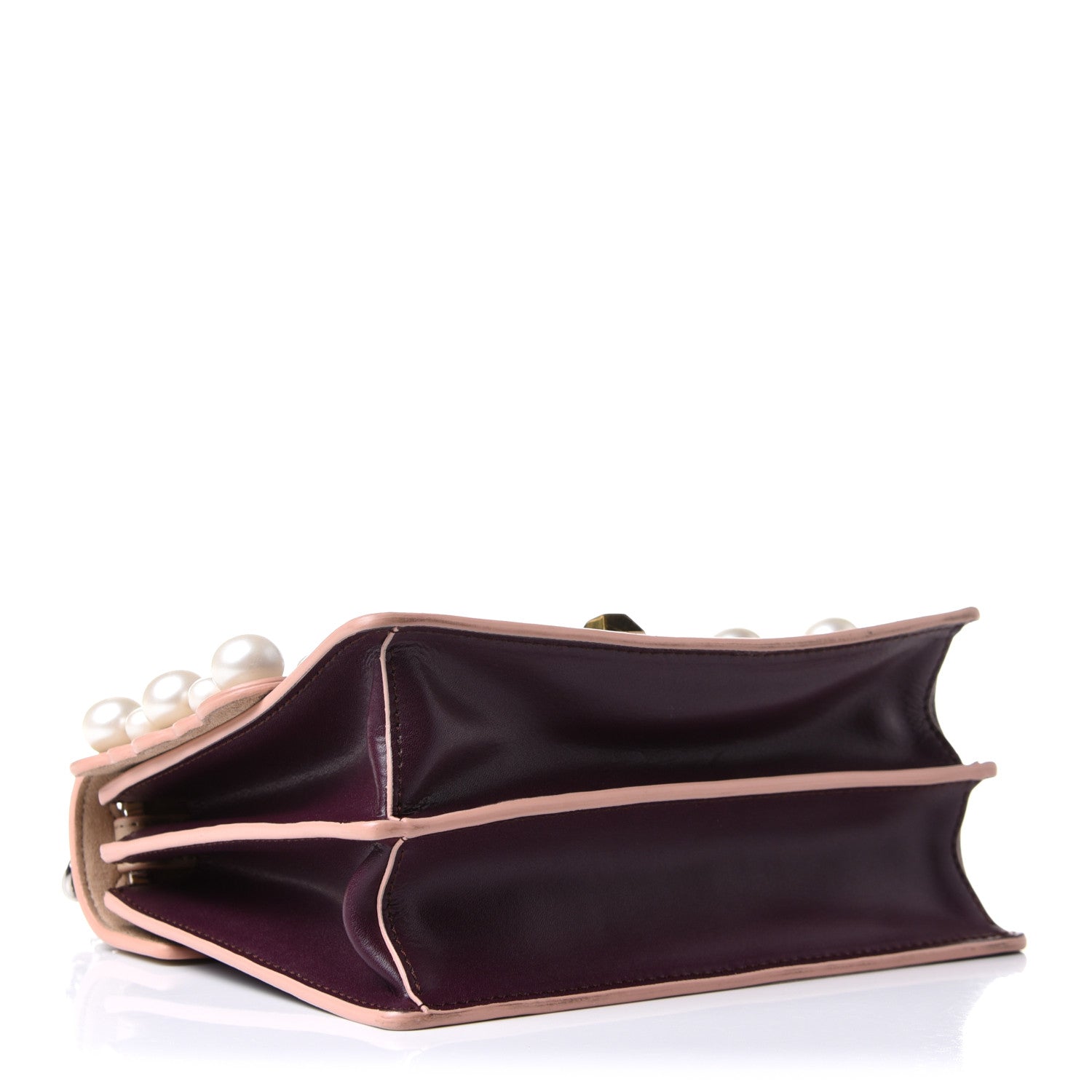 Fendi Vitello Liberty Scalloped Studded Pearl Small Kan I Shoulder Bag Black Cherry Amido 4 of 12