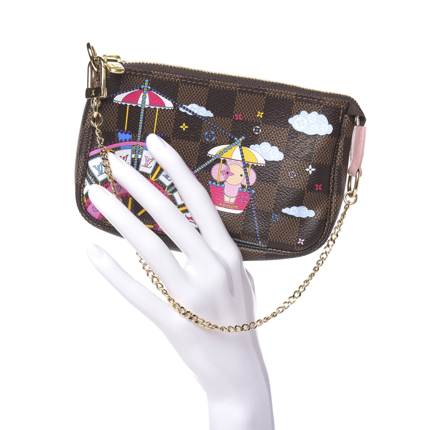 Louis Vuitton Damier Ebene 2020 Christmas Animation Big Wheel Mini Pochette Accessories Rose Ballerine 2 of 7