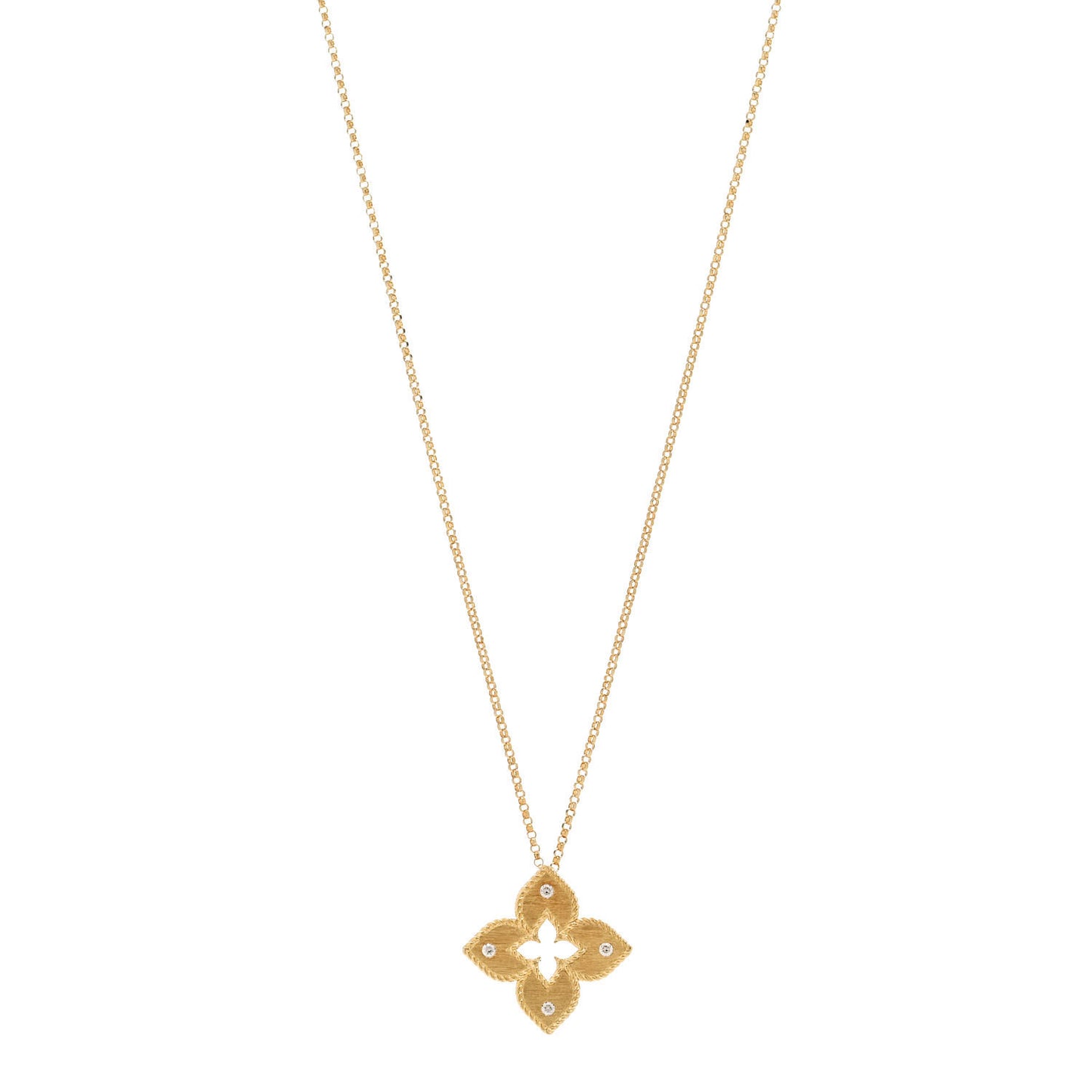 18K Yellow Gold Diamond Extra Small Petite Venetian Princess Flower Pendant Necklace