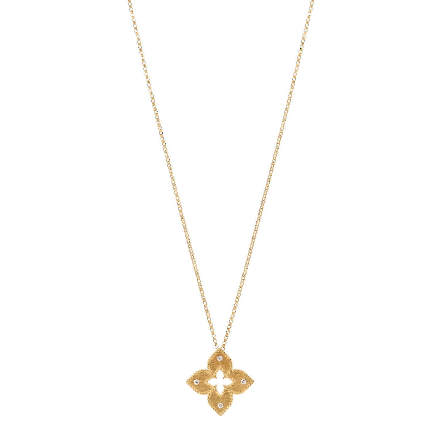 Roberto Coin 18K Yellow Gold Diamond Extra Small Petite Venetian Princess Flower Pendant Necklace 1 of 6