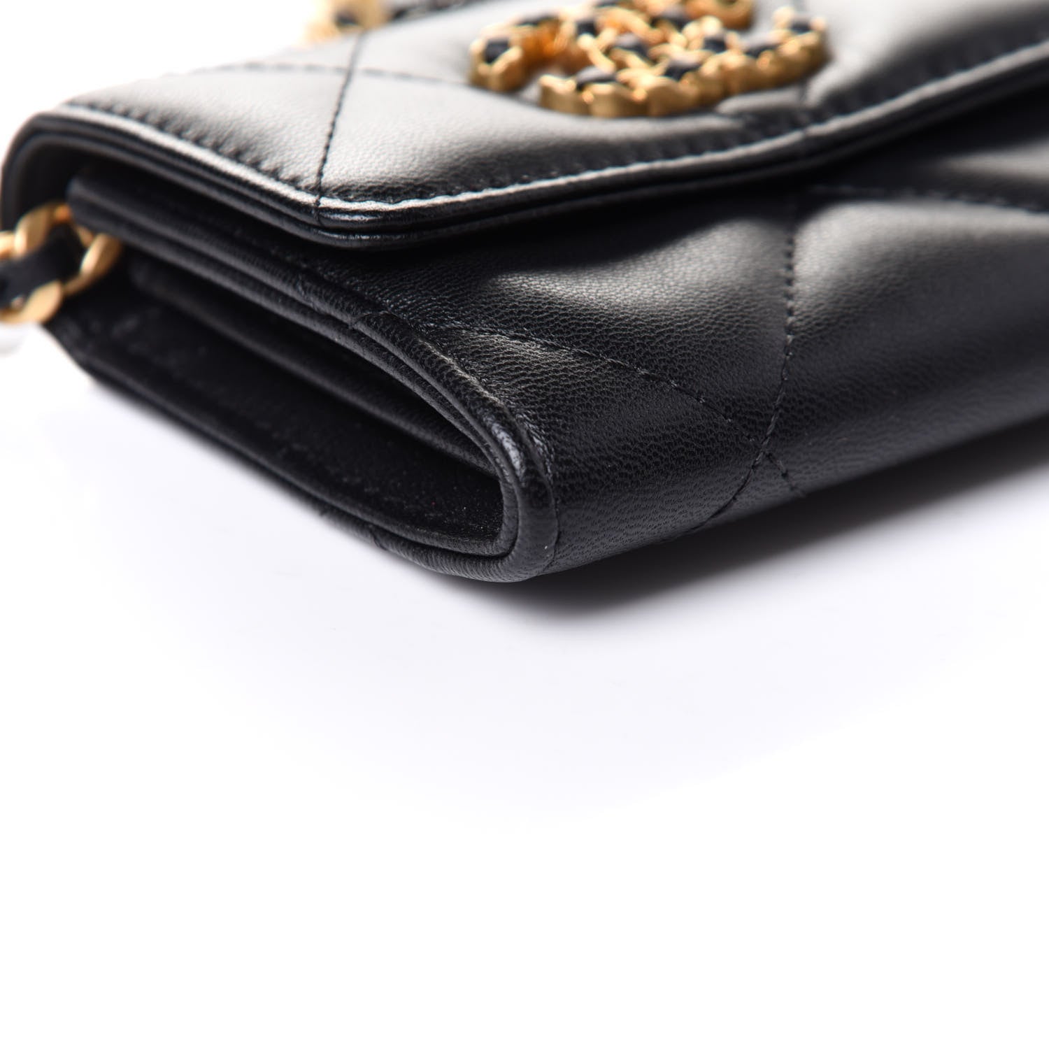 Chanel Shiny Goatskin Quilted Chanel 19 Flap Coin Purse With Chain Black 12 of 14