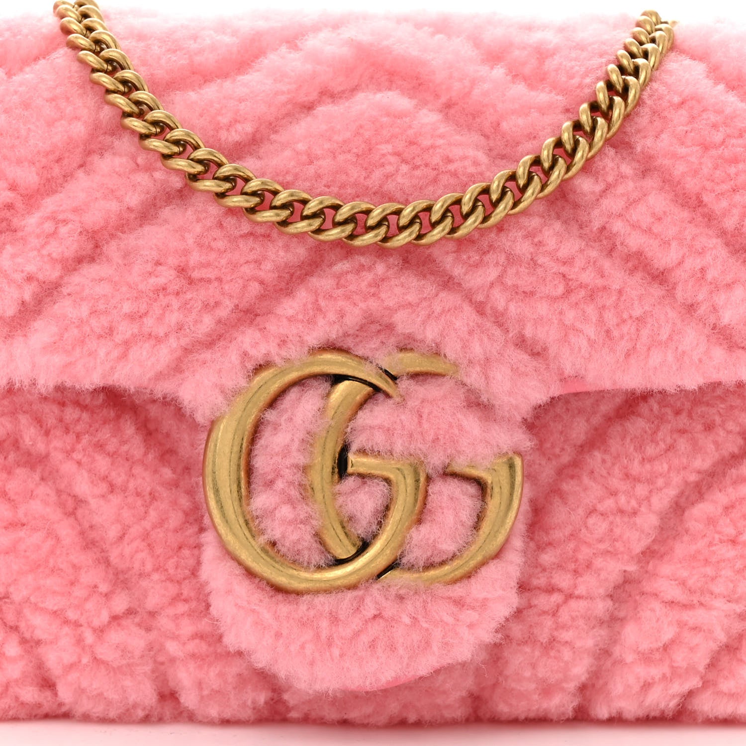 Gucci Shearling Matelasse Super Mini GG Marmont Shoulder Bag Lotus Pink 8 of 10