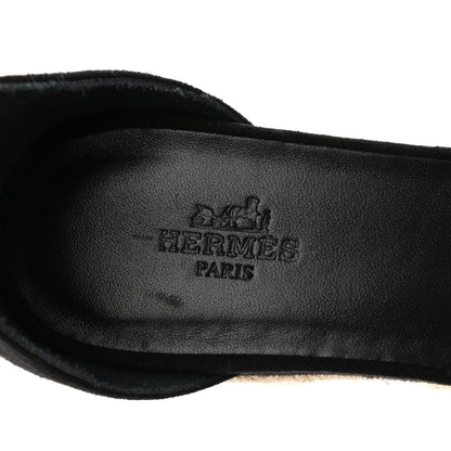 Hermes Goatskin Elda Espadrille Wedge Sandals 38 Black 7 of 9