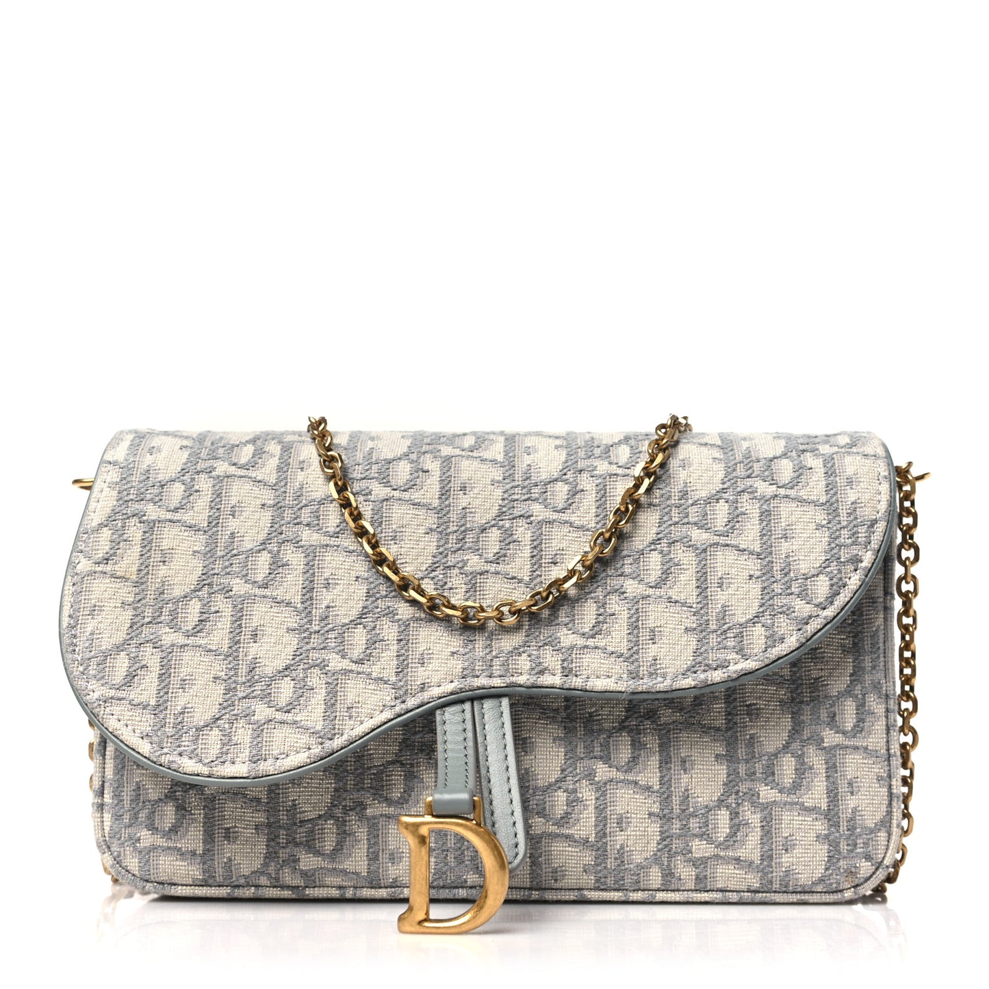 Oblique Medium Saddle Pouch With Chain Blue