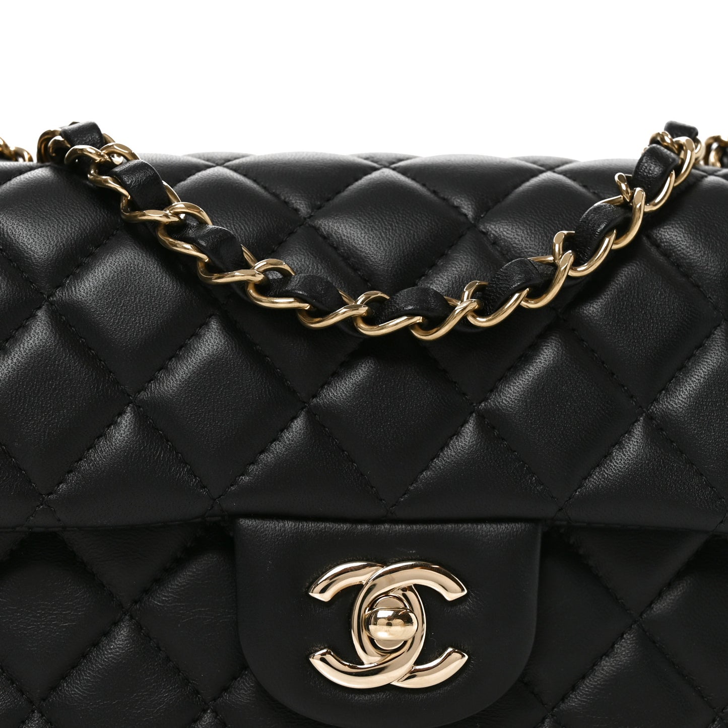 Lambskin Quilted Mini Rectangular Flap Black