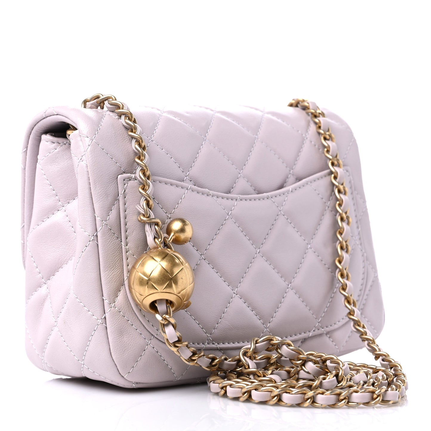 Lambskin Quilted Mini Pearl Crush Flap Light Purple