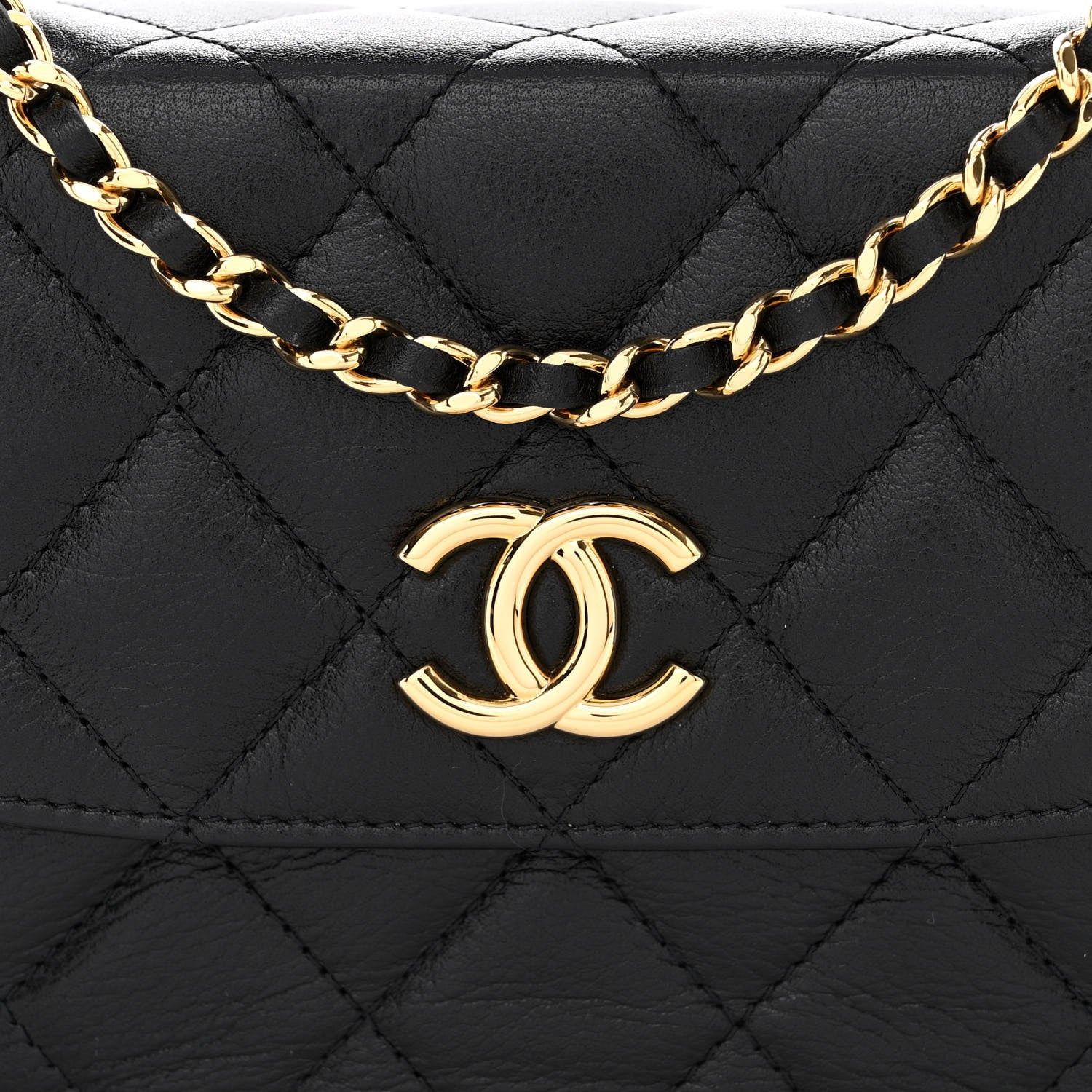 Chanel Shiny Aged Calfskin Quilted Top Handle Clutch With Chain Black 9 of 11