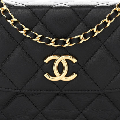 Chanel Shiny Aged Calfskin Quilted Top Handle Clutch With Chain Black 9 of 11