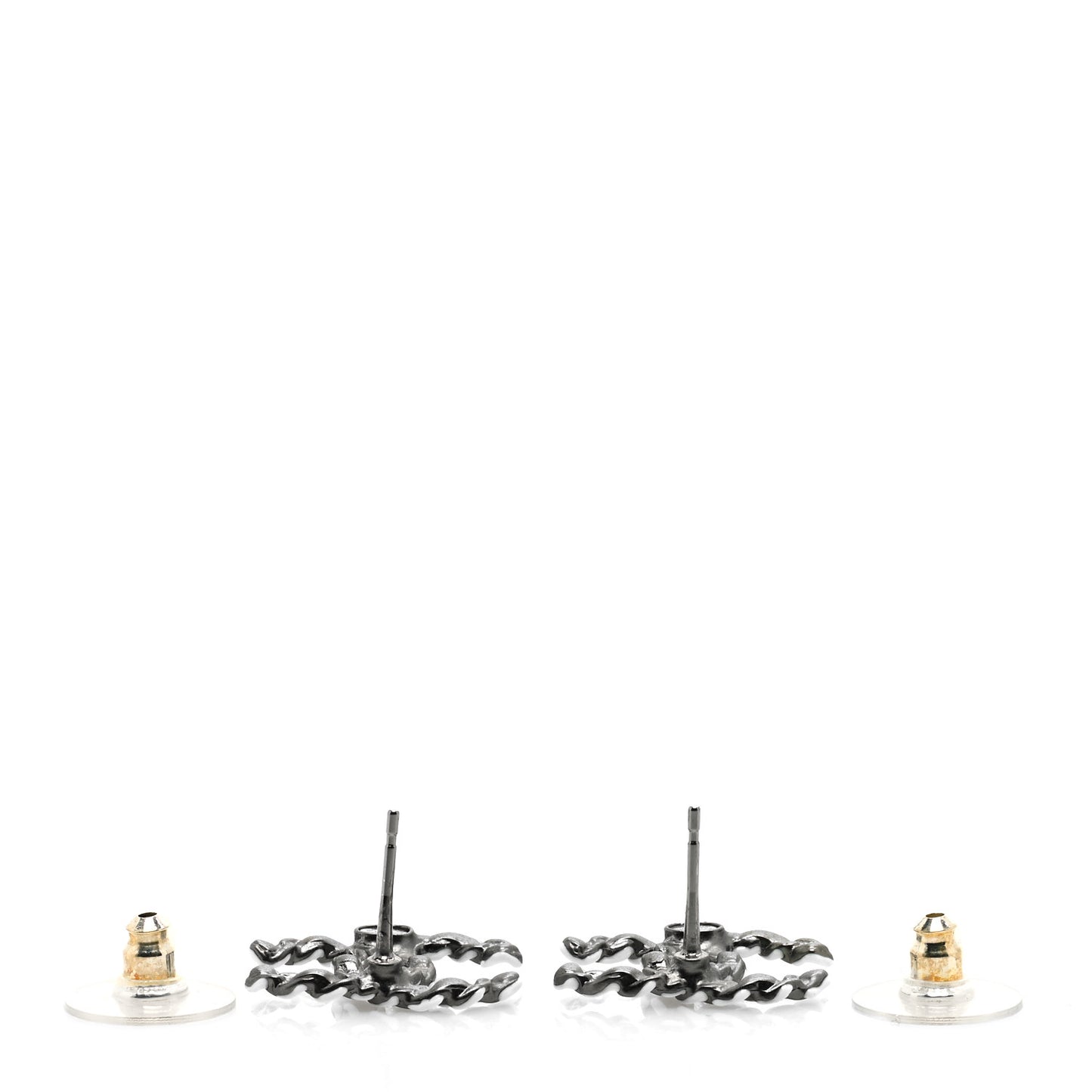 Lambskin Chain CC Earrings Silver Grey