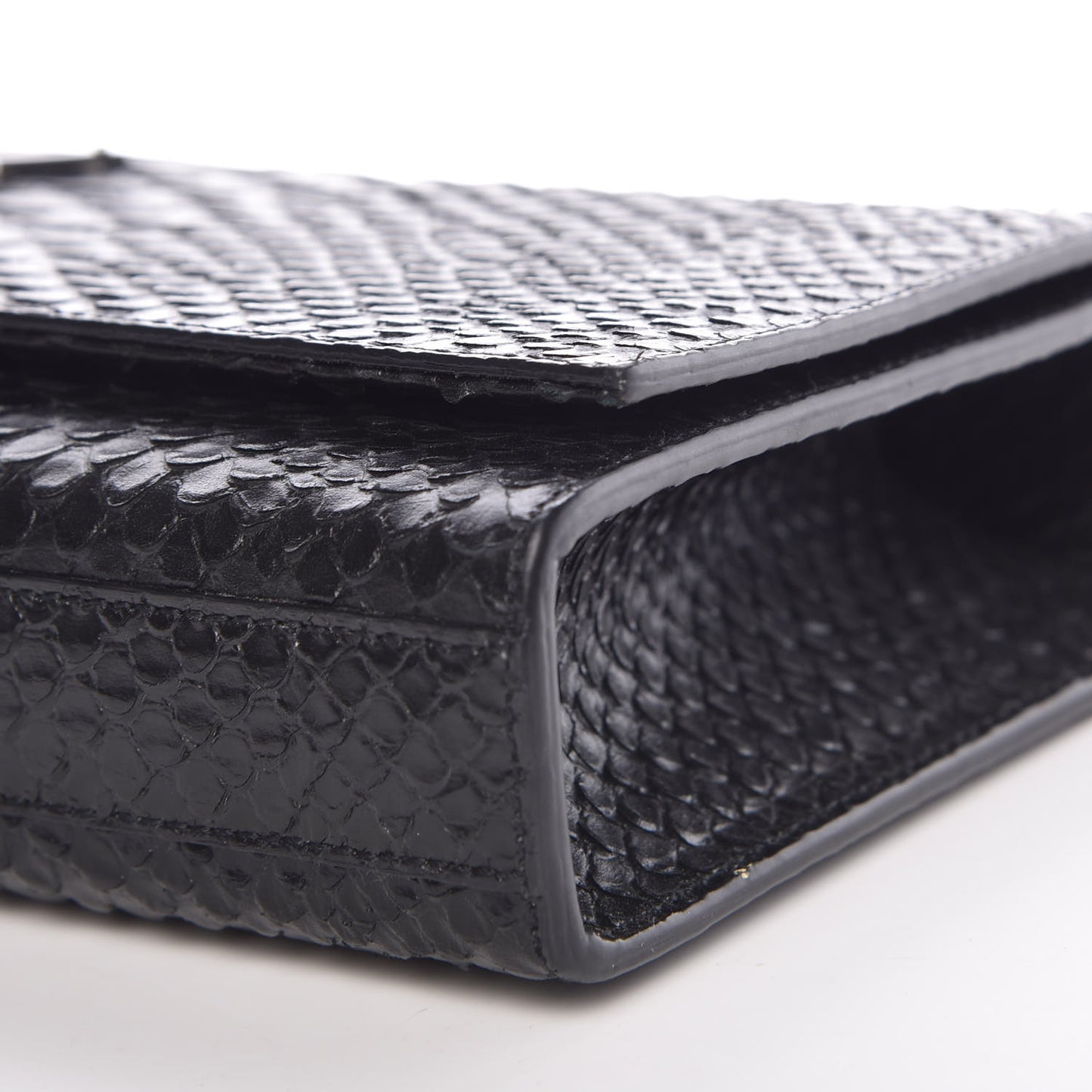 Python Calfskin Embossed Classic Monogram Tassel Clutch Black
