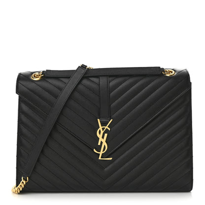 Saint Laurent Grain De Poudre Matelasse Chevron Large Monogram Satchel Black 1 of 13