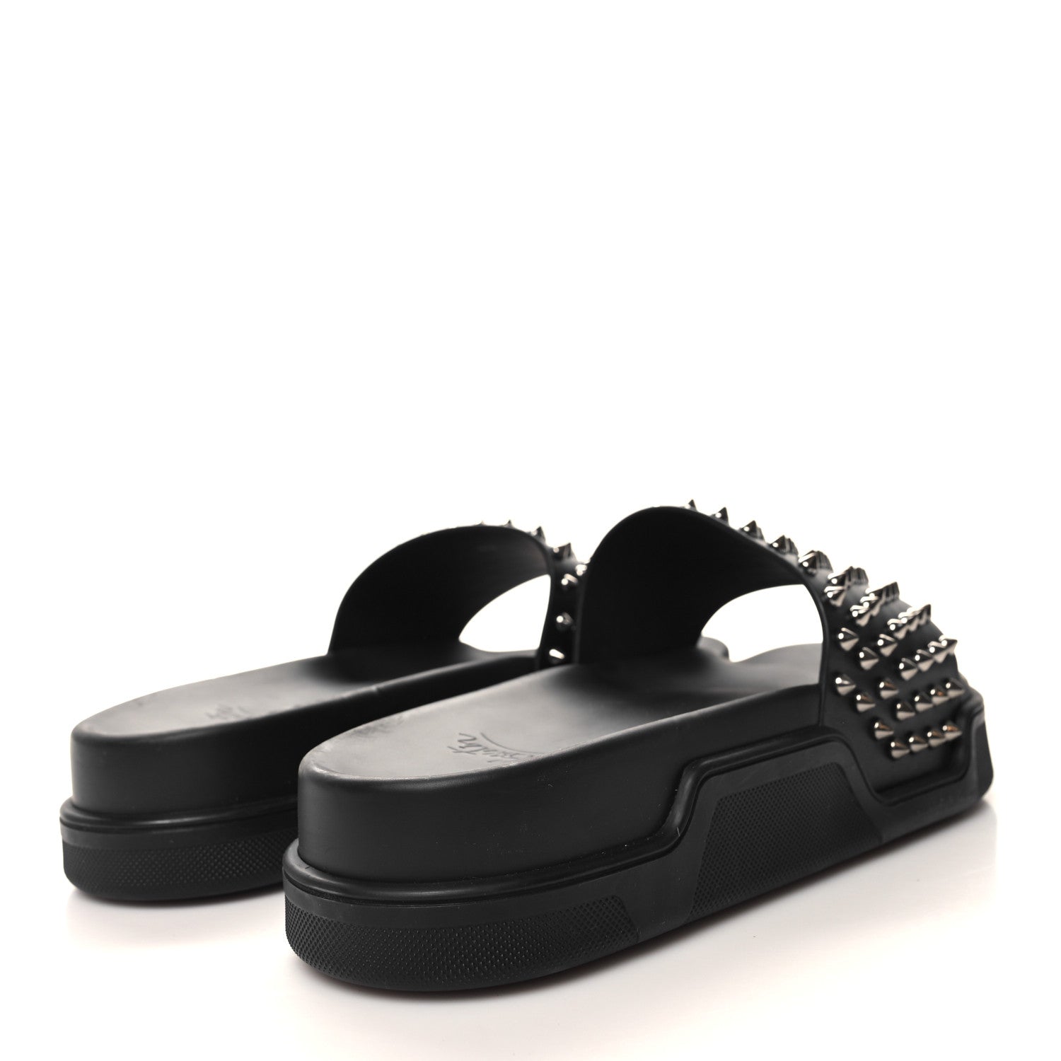 Christian Louboutin Calfskin Studded Mens Pool Fun Platform Flat Slide Sandals 43 Black 4 of 8
