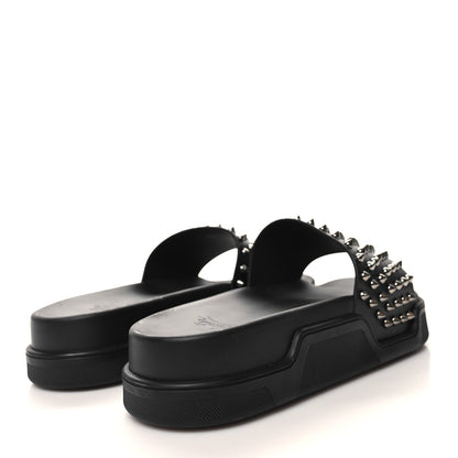 Christian Louboutin Calfskin Studded Mens Pool Fun Platform Flat Slide Sandals 43 Black 4 of 8