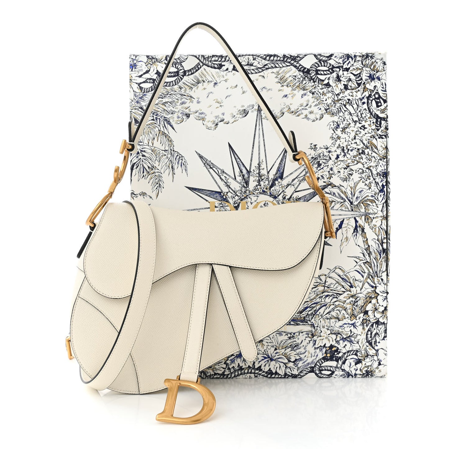 Grained Calfskin Saddle Bag With Strap Latte